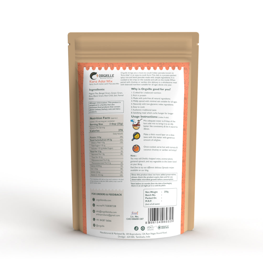 Orgville - Kara Adai Mix / Spicy South Indian Pancake (250g)