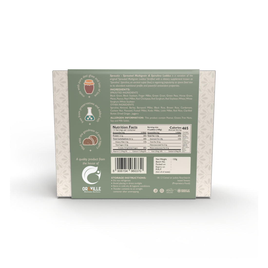Sproutix Laddu - Sprouted Multigrain & Spirulina Laddu (150g)
