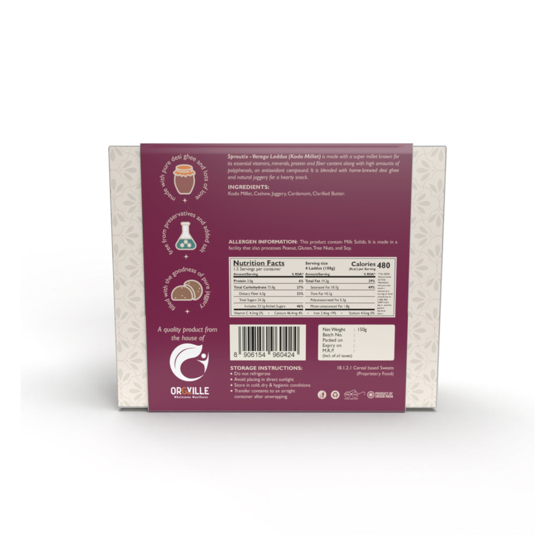 Sproutix Laddu - Varagu Laddu (Kodo Millet) (150g)